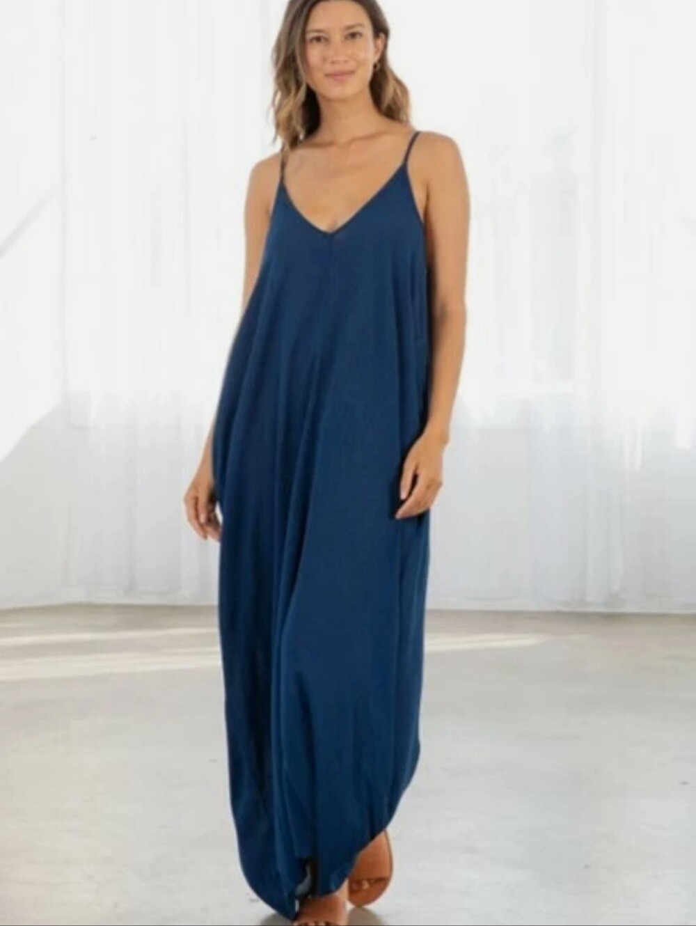 Love Stitch Mila Cocoon Maxi Dress Pacific Blue Size S/M Pockets - Picture 2 of 7